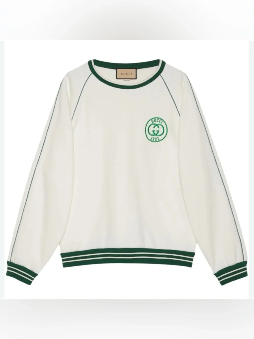 Gucci white cotton jersey sweatshirt green 1921 interlocking G size medium